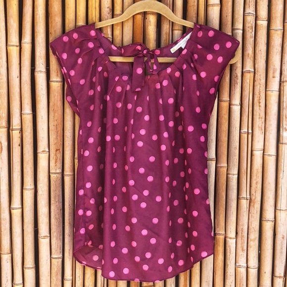 LC Lauren Conrad Tops - LAUREN CONRAD Silky Fuchsia & Pink Polka Dot Top